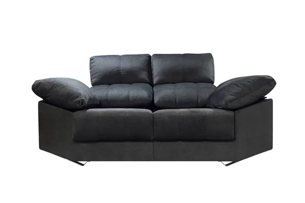 Black Leather Sofa Isolated White Background — Stock Photo, Image