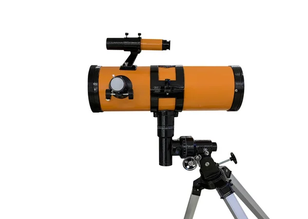 Télescope Orange Sur Trépied Isolé Sur Fond Blanc — Photo