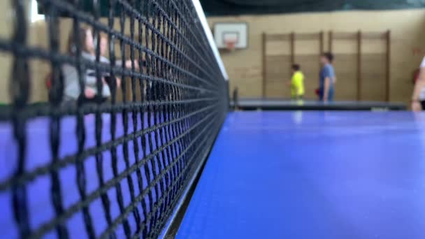 Filet Tennis Table Gros Plan Avec Des Joueurs Flous Arrière — Video
