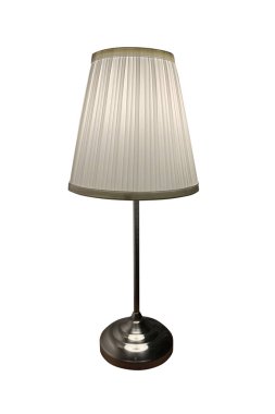 ahşap bir masada abajur ile masa lambası görüntü