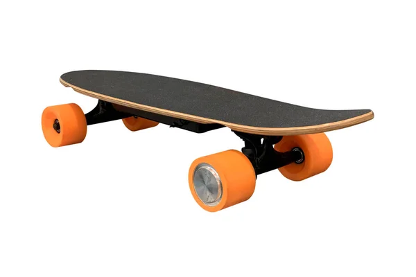 Skate con ruedas anaranjadas aisladas sobre fondo blanco Imagen de archivo