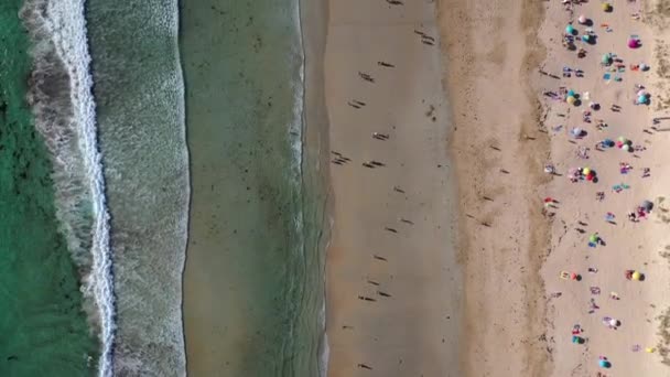 Mare Onde Spiaggia Sabbiosa Con Gente Che Bagna Acqua Vista — Video Stock