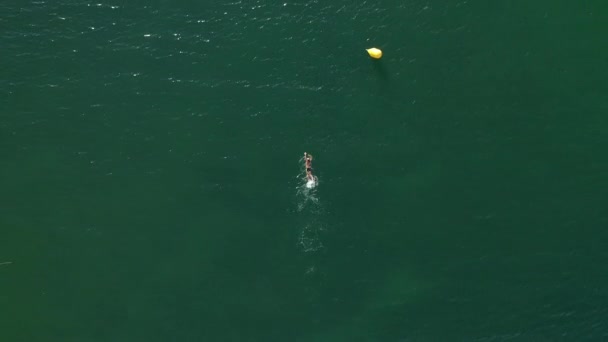 Homem Nada Mar Vista Superior Drone Vídeo — Vídeo de Stock
