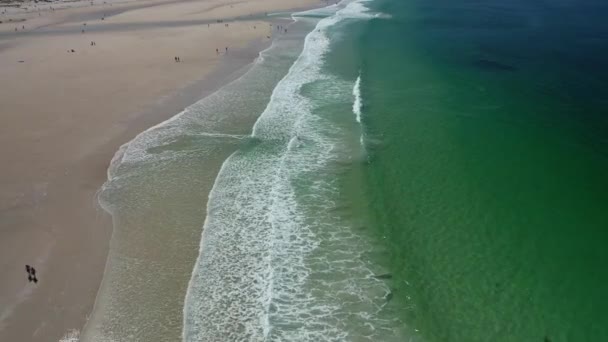 Onde Dell Oceano Spiaggia Sabbiosa Con Persone Che Camminano Lungo — Video Stock