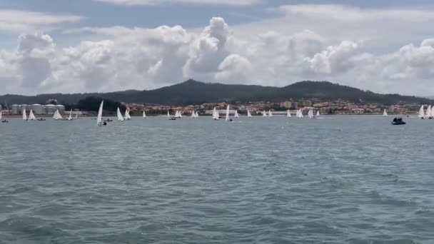 Formação Iates Mar Preparação Para Uma Regata Vela Vista Mar — Vídeo de Stock