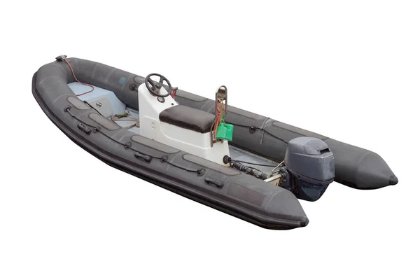 Zwarte opblaasbare motorboot geïsoleerd op een witte achtergrond — Stockfoto