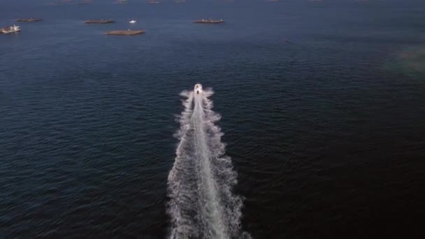 Barca Motore Vela Mare Velocità Veloce Vista Aerea Drone — Video Stock