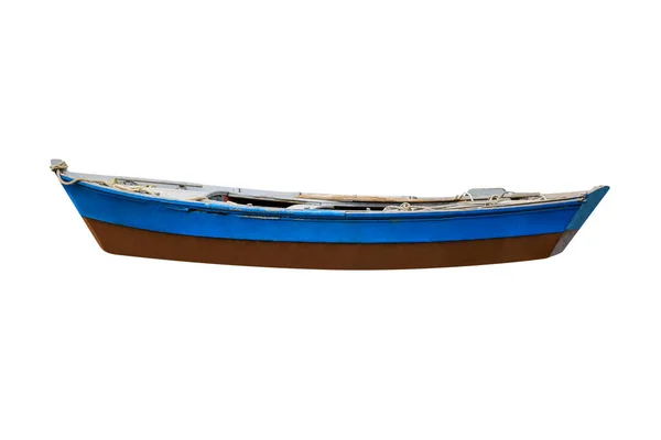 Голубая Деревянная Рыбацкая Лодка Белом Фоне — стоковое фото