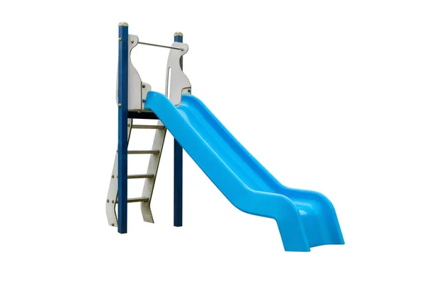 Niebieski Plastikowy Zjeżdżalnia Dla Dzieci Izolowane Białym Tle — Zdjęcie stockowe