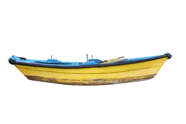 Желтая Деревянная Рыбацкая Лодка Белом Фоне — стоковое фото