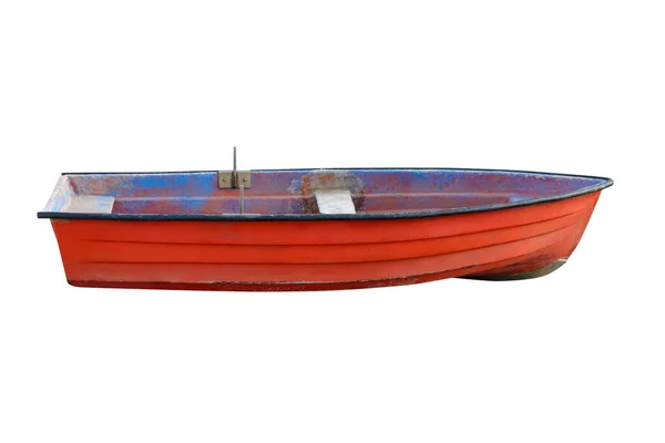 Rotes Hölzernes Fischerboot Isoliert Auf Weißem Hintergrund — Stockfoto