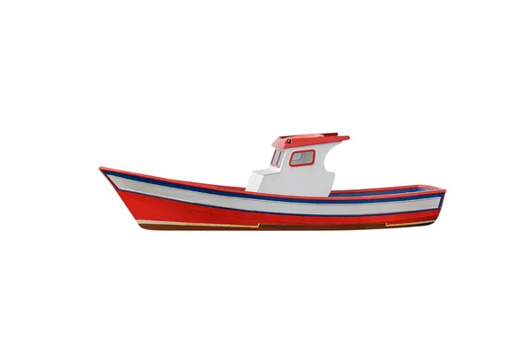白い背景に隔離された赤い木製の漁船 — ストック写真