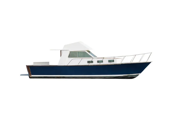 Witte Blauwe Motorboot Geïsoleerd Witte Achtergrond — Stockfoto