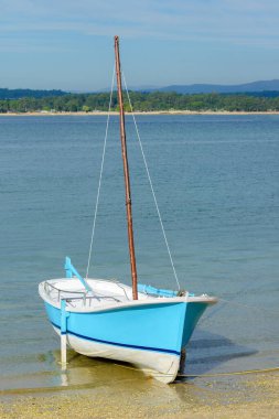 Tahta mavisi balıkçı teknesi kıyıya yanaştı.