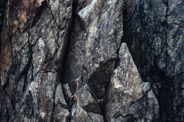 Fragment Dark Rock Mountains Destroyed Cracks Closeup — Stock Photo, Image