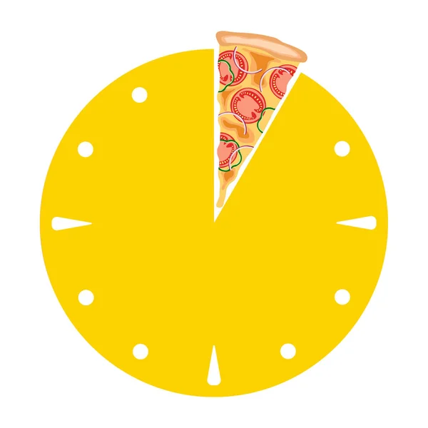 Skivad Platt Klocka Lunch Tid Pizza Beställ — Stock vektor