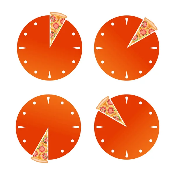 Relógio Cortado Hora Almoço Ordem Pizza — Vetor de Stock