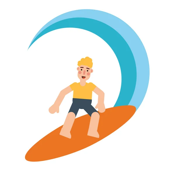 ブロンドの男が波にサーフィンフラットイラスト — ストックベクタ