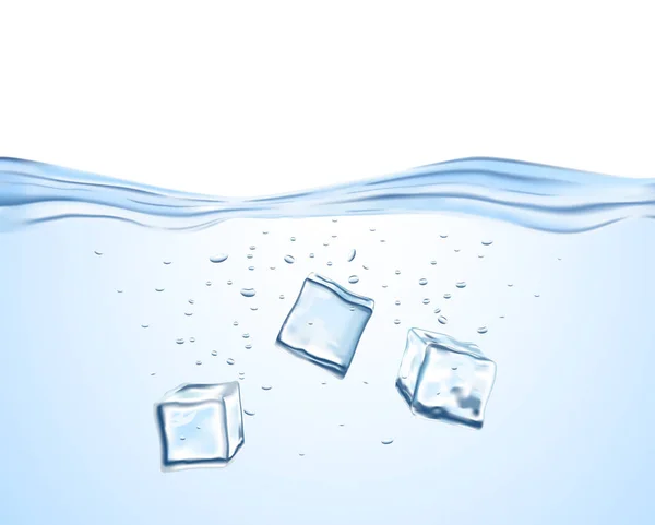 Three ice cubes in the fresh water — Stock Vector