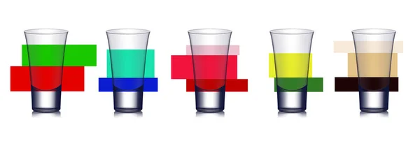 Five bright shots with different tastes. — Stock Vector