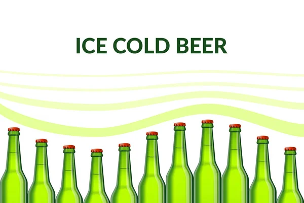 Zöld sörösüveg hullámok friss sörrel — Stock Vector