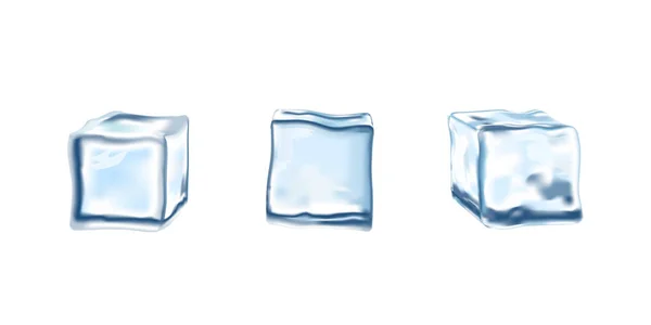 Três cubos de gelo azuis realistas — Vetor de Stock