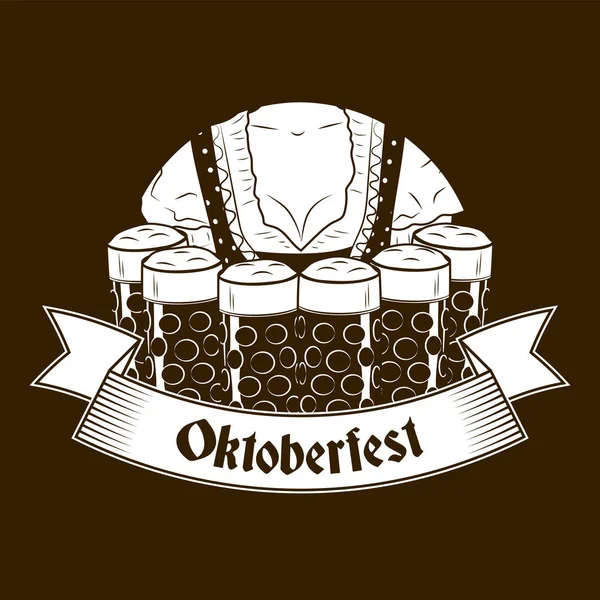 Oktoberfest-Etikett oder Banner mit Kellnerin und Bier — Stockvektor