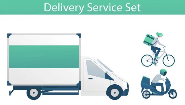 Set of vehicles for fast express delivery service — Stock Vector