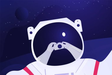 Astronot uzay arka planda selfie çekiyor