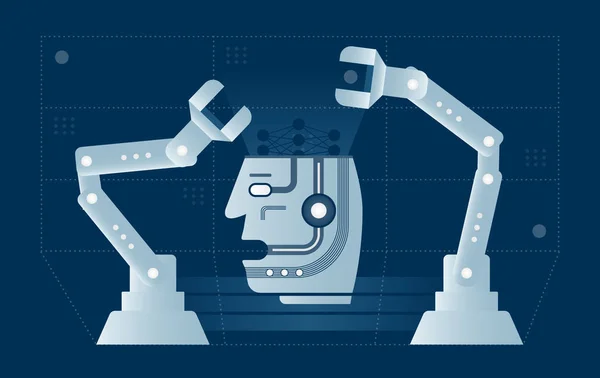 Zautomatyzowany proces produkcji AI z głowicą AI. — Wektor stockowy