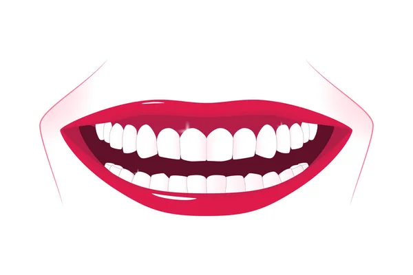 Dentes saudáveis femininos com largo sorriso brilhante . — Vetor de Stock