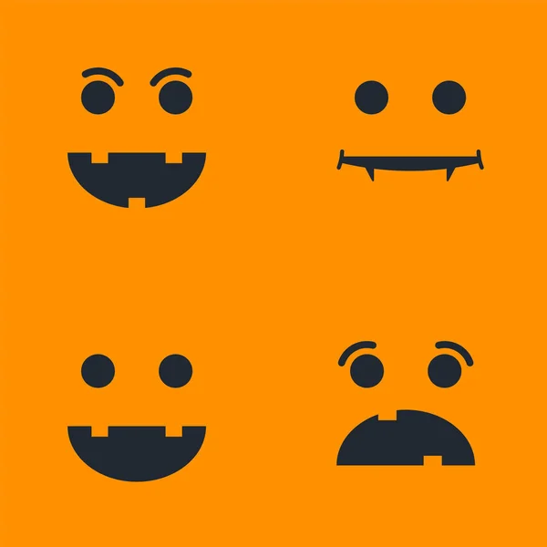 Set von Halloween-Kürbis oder Monster-Emoji auf orangefarbenem Hintergrund. — Stockvektor