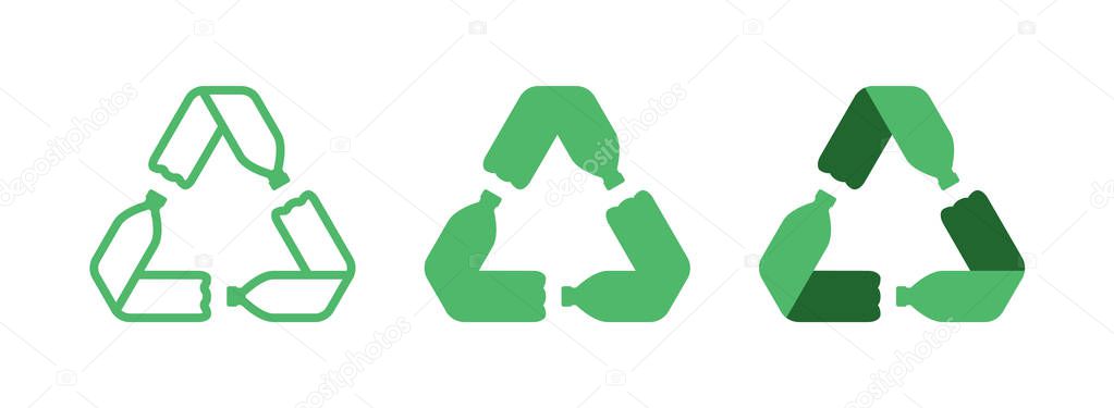 Pet bottles form mobius loop or recycling symbol with arrows.