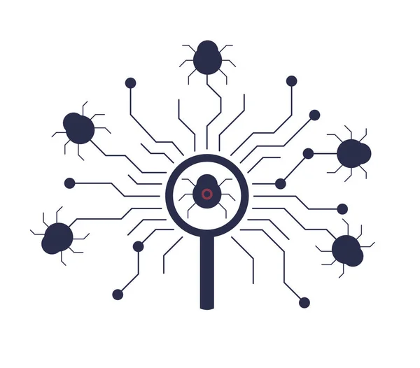 Антивирусное ПО в поисках вирусов, вредоносных программ и уязвимостей . — стоковый вектор
