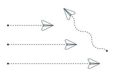 Noktalı yol simgeleri ile kağıt origami uçaklar.