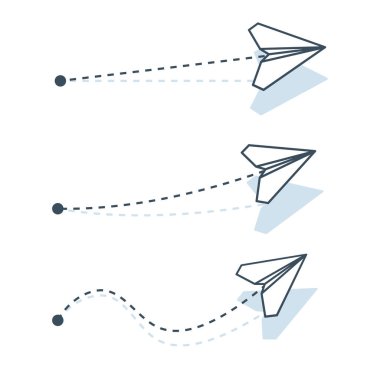 Noktalı yol simgeleri ile kağıt origami uçaklar.