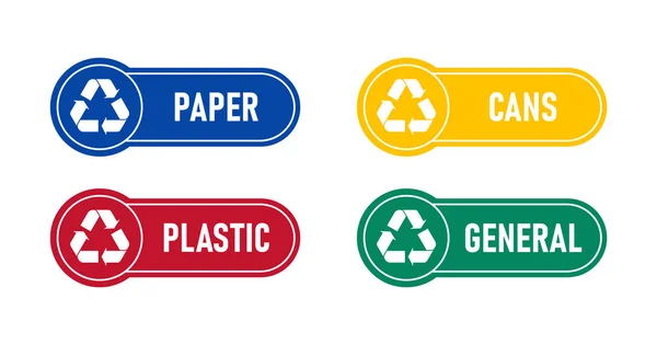 Utylizacja materiałów odpadowych z etykietami lub naklejkami. — Wektor stockowy