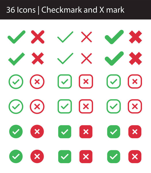 Checkmark X symbols on white isolated background.