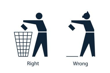 Icons with man and pig that throw away waste. clipart