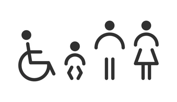 Conjunto de iconos de inodoro - discapacitados, bebés, hombres, mujeres . — Vector de stock