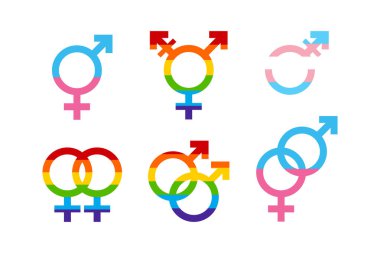 Homoseksüel, heteroseksüel ilişki, beyaz soyutlanmış arka planda sendika simgesi