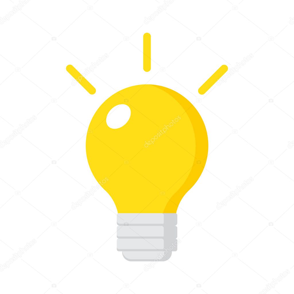 Yellow light bulb icon on white isolated background.