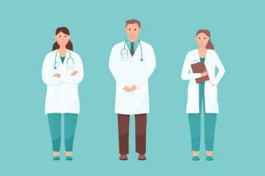 İzole edilmiş arka planda dimdik duran beş doktor