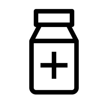 Bir kavanoz hap çizgisi ikonu. Tıbbi şişe sembolü