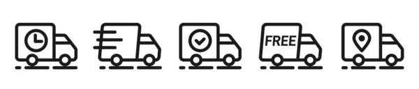 Minibüs, kamyon, kamiyon, kamyon ikonları. Teslimat, nakliye servisi. — Stok Vektör