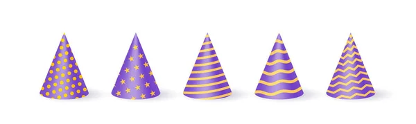 Gerçekçi Boyutlu Tatil Şapkaları Şapkalar Doğum Günü Partisi Için Şapka — Stok Vektör
