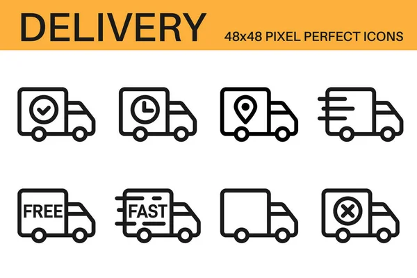 Set Shipping Delivery Icons Delivery Status Symbols Delivered Shipped Scheduled — Stock Vector