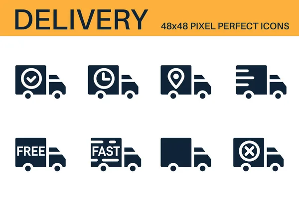 Set Shipping Delivery Icons Delivery Status Symbols Delivered Shipped Scheduled — Stock Vector