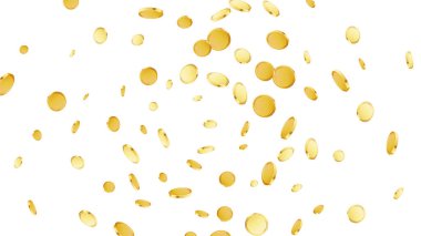 Bozuk paraların arka planı. Kumarhane ikramiyesi veya kazanma konsepti. Para, izole edilmiş siyah arka planda uçar. Altın para düşüyor. Kumar oyunu büyük ikramiyesi. Vektör illüstrasyonu