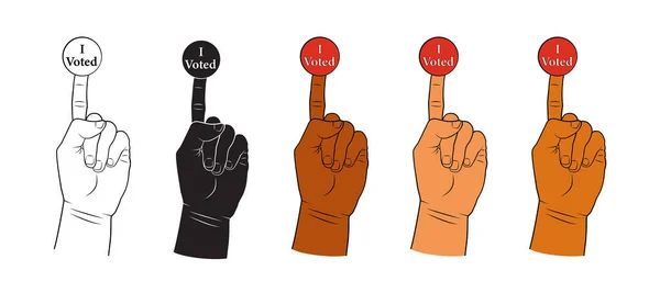 Amerikaans Verkiezingsconcept Hand Hand Met Stemde Sticker Vinger Stem Stemcampagne — Stockvector